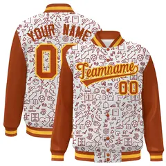 White Texas Orange Line Graffiti Varsity Raglan Letterman Jacket
