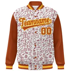 White Texas Orange Line Graffiti Varsity Raglan Letterman Jacket 3