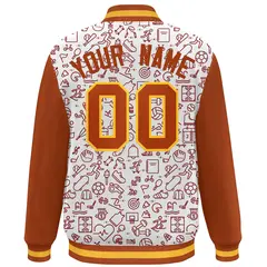 White Texas Orange Line Graffiti Varsity Raglan Letterman Jacket 4