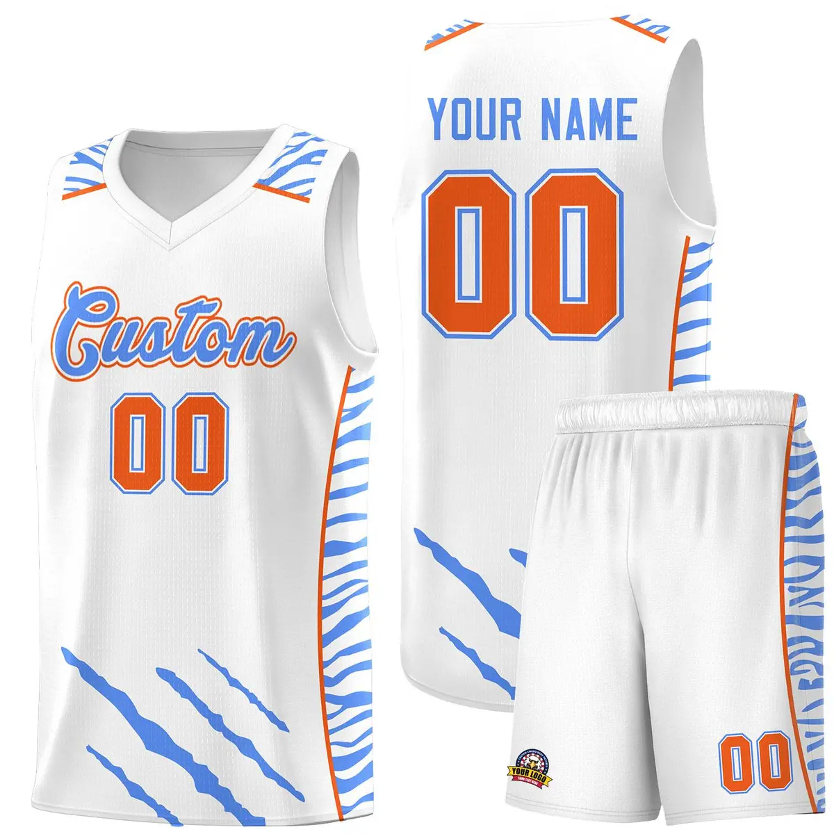 White Tiger Claw Pattern Sports Uniform Basketball Jersey