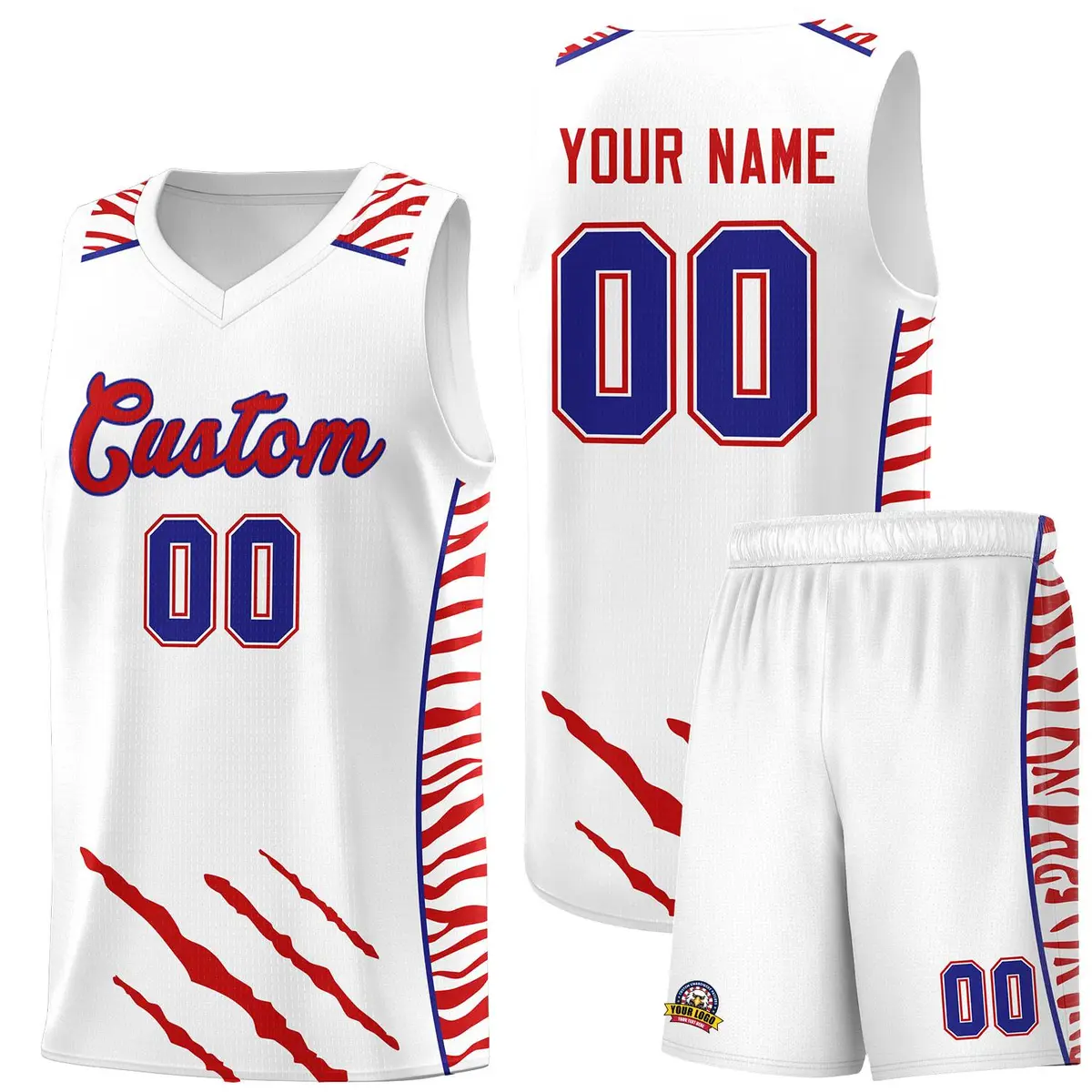 White Tiger Claw Pattern Sports Uniform Basketball Jersey