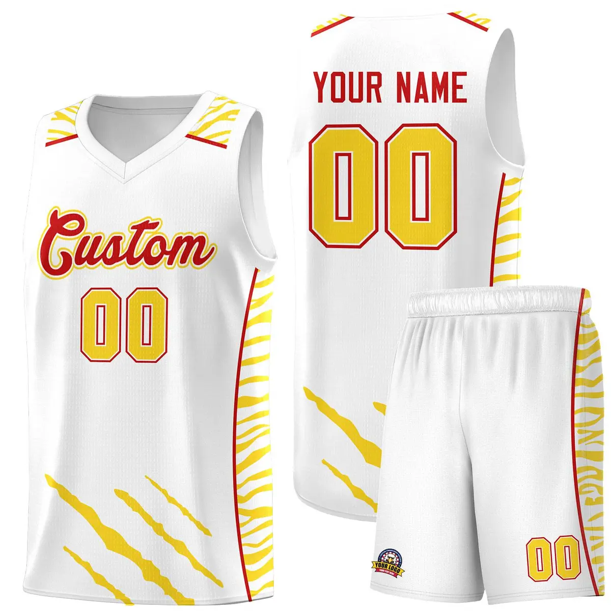 White Tiger Claw Pattern Sports Uniform Basketball Jersey