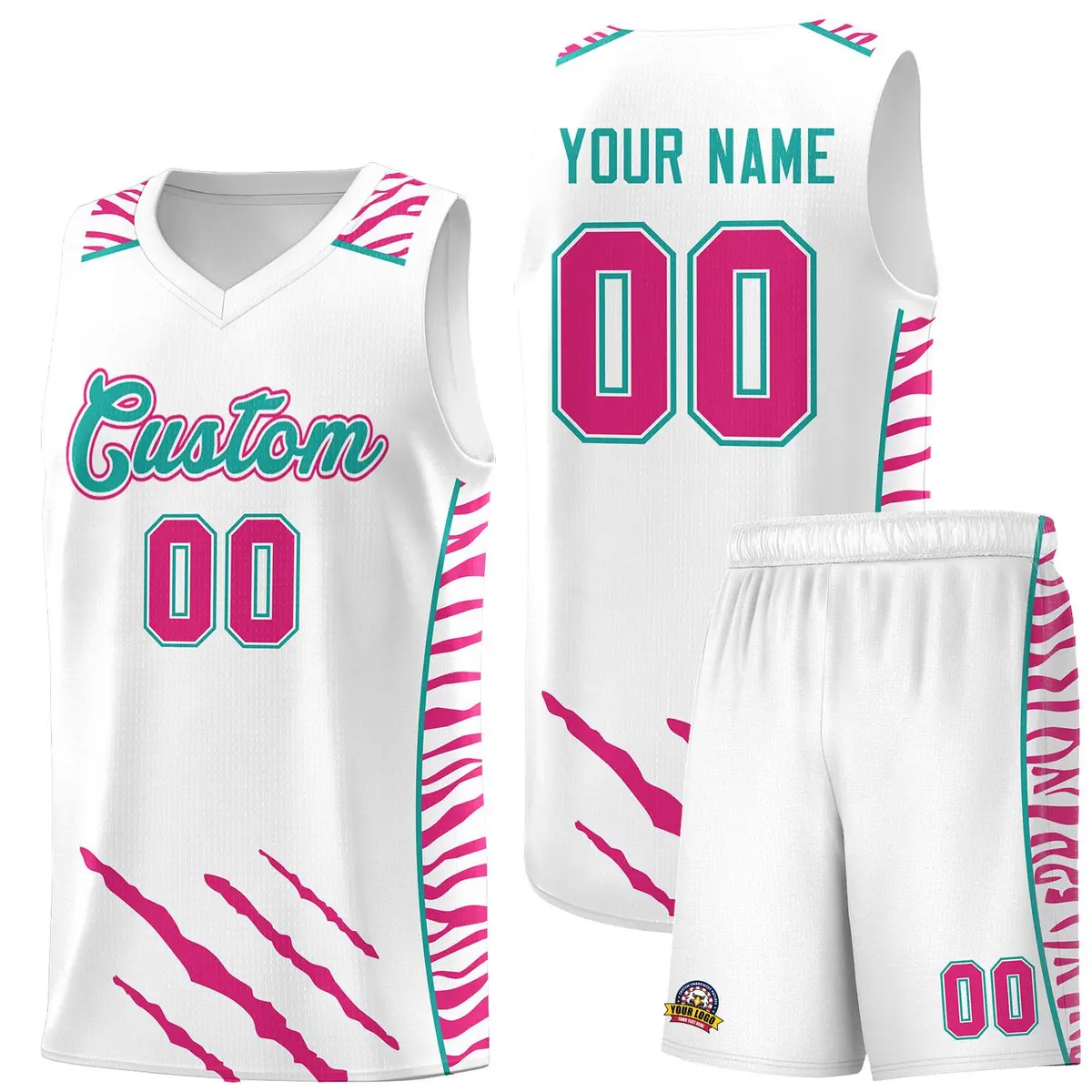 White Tiger Claw Pattern Sports Uniform Basketball Jersey