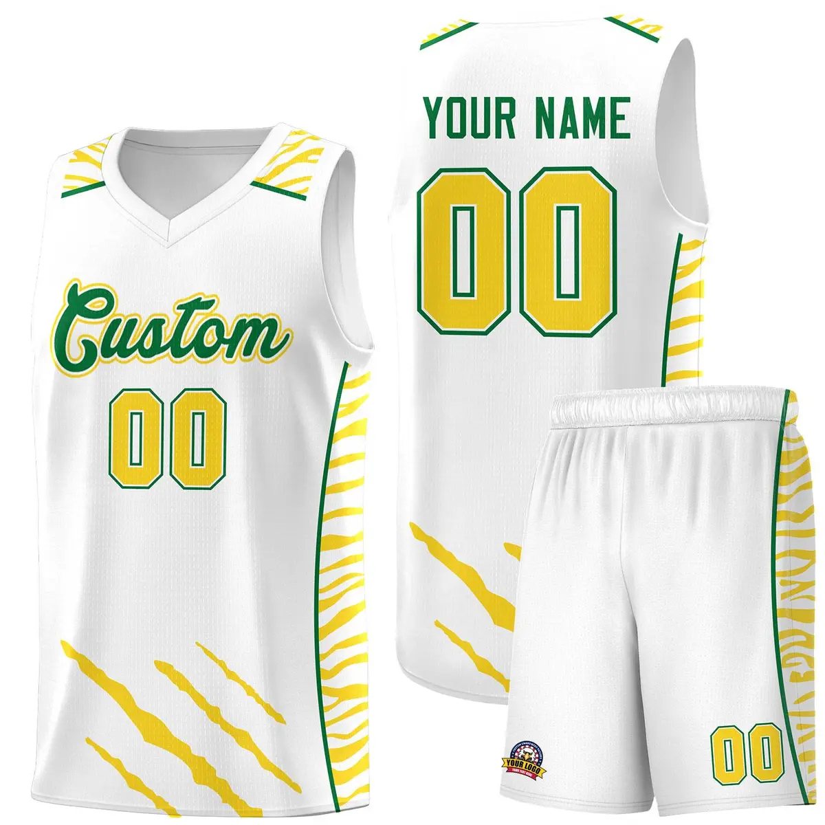 White Tiger Claw Pattern Sports Uniform Basketball Jersey