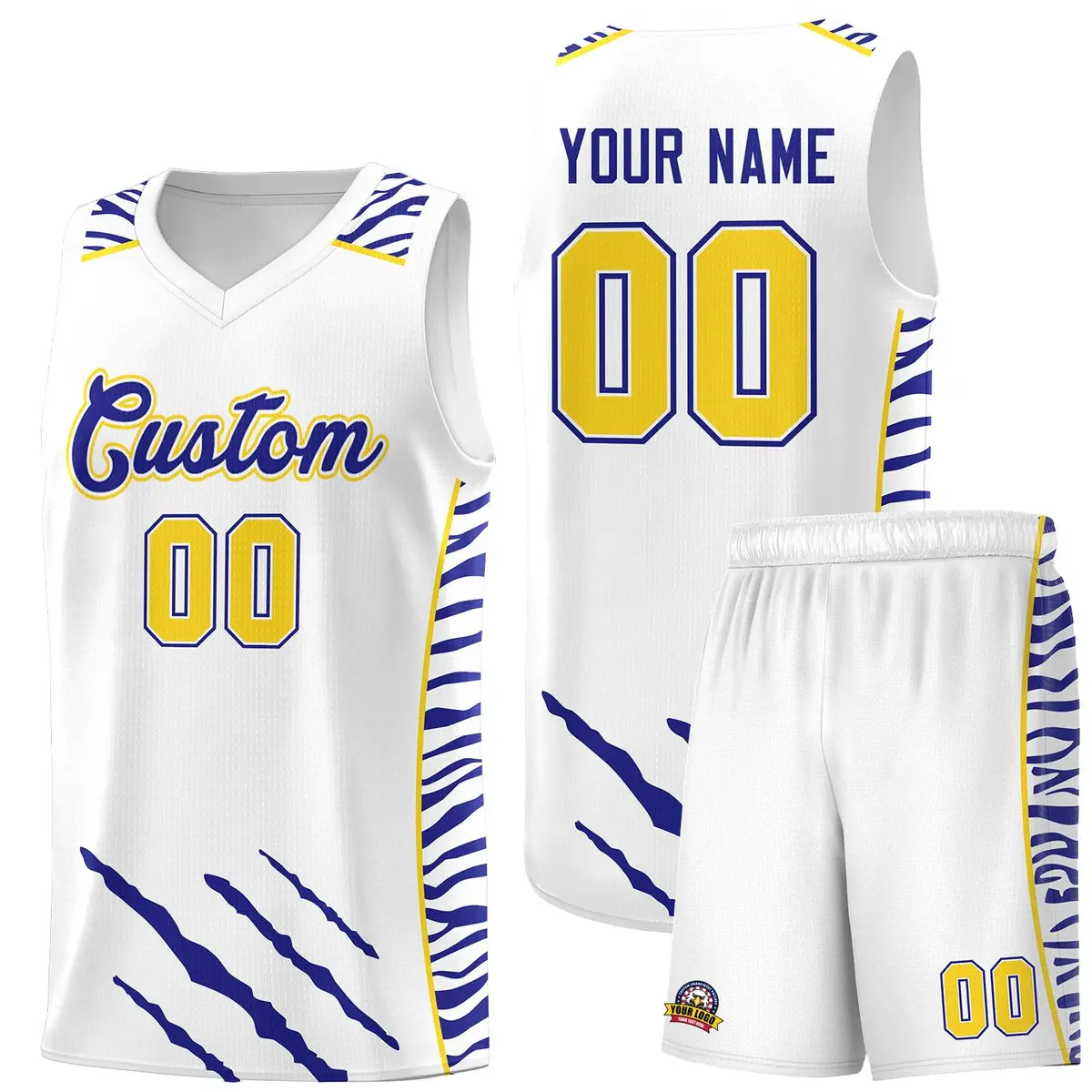 White Tiger Claw Pattern Sports Uniform Basketball Jersey