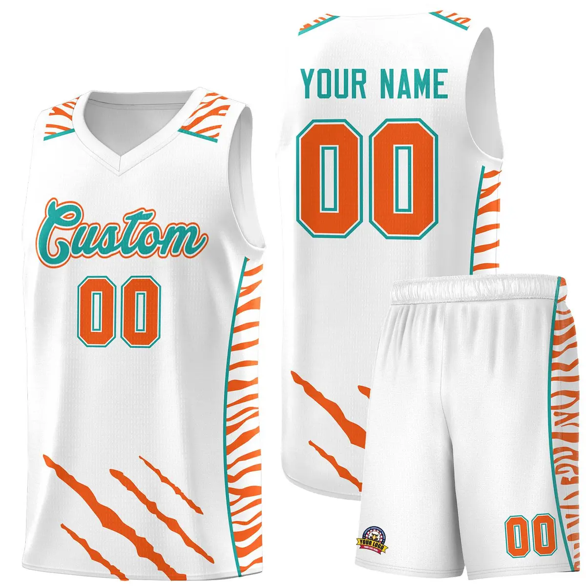 White Tiger Claw Pattern Sports Uniform Basketball Jersey