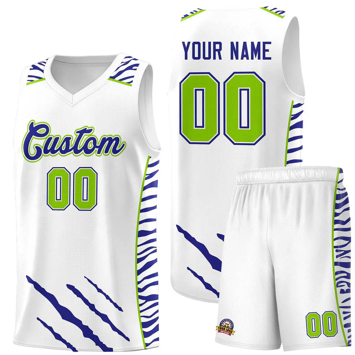 White Tiger Claw Pattern Sports Uniform Basketball Jersey