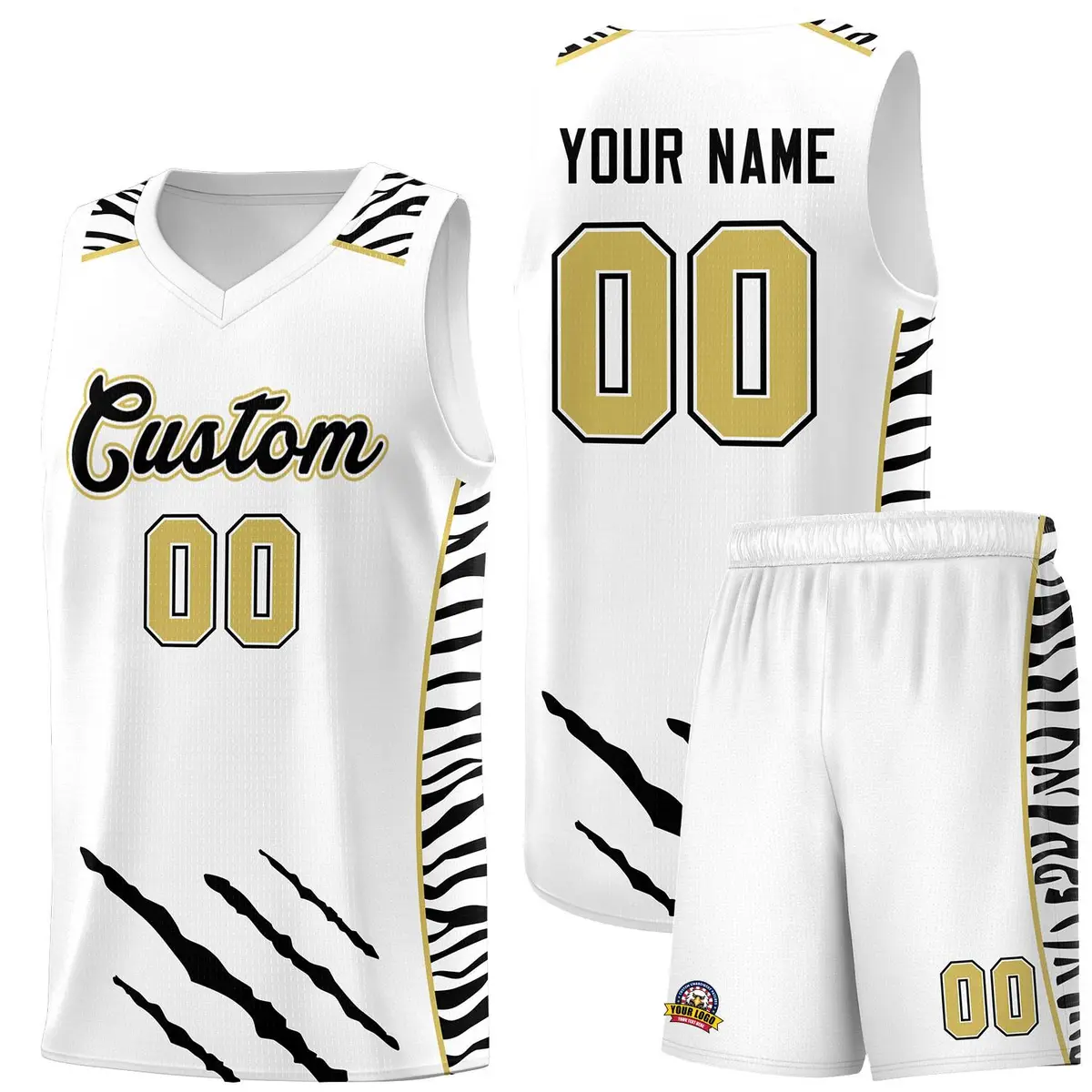 White Tiger Claw Pattern Sports Uniform Basketball Jersey