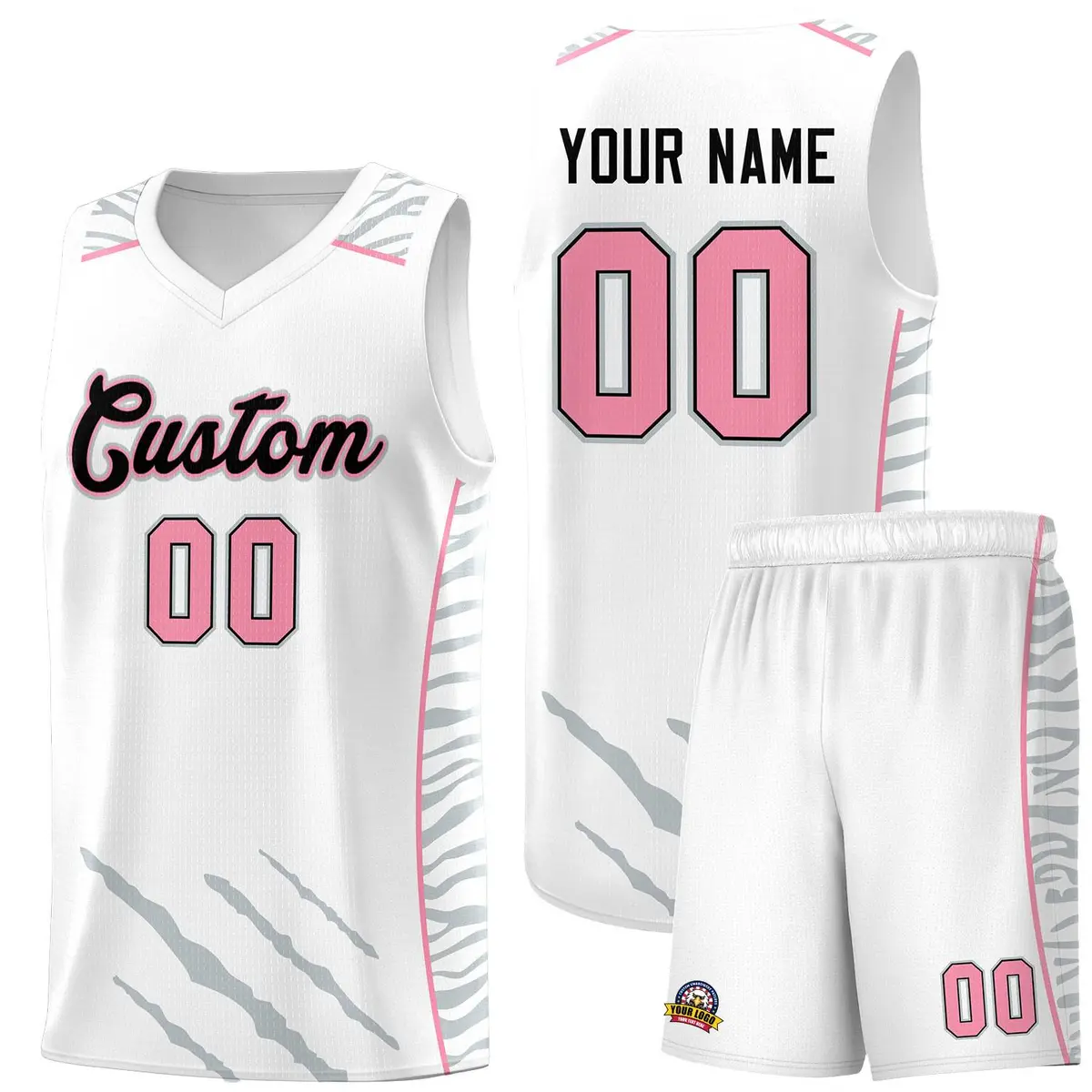 White Tiger Claw Pattern Sports Uniform Basketball Jersey