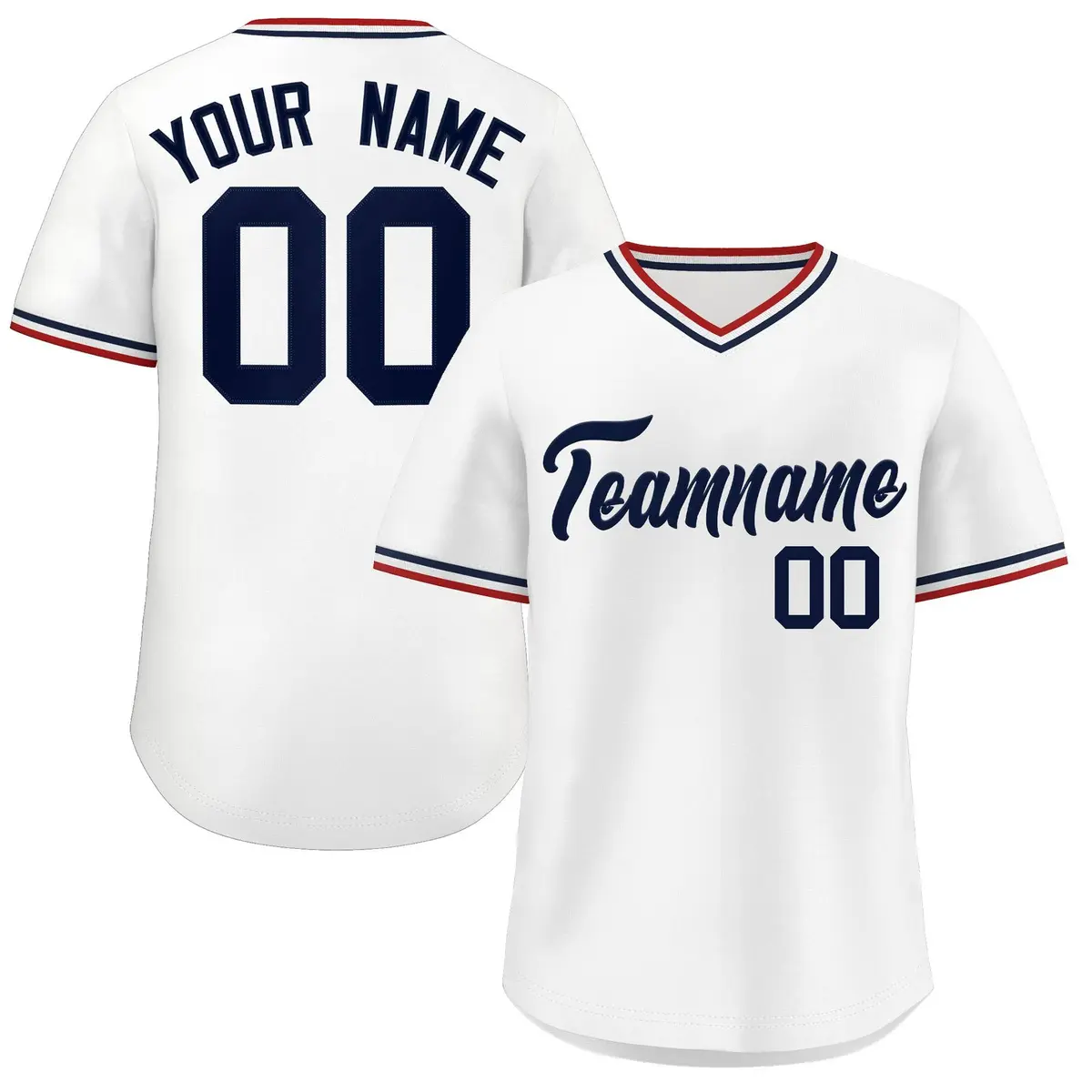 White V-Neck Pullover Baseball Jersey Classic Style