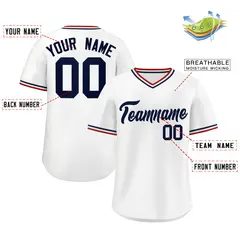 White V-Neck Pullover Baseball Jersey Classic Style 2