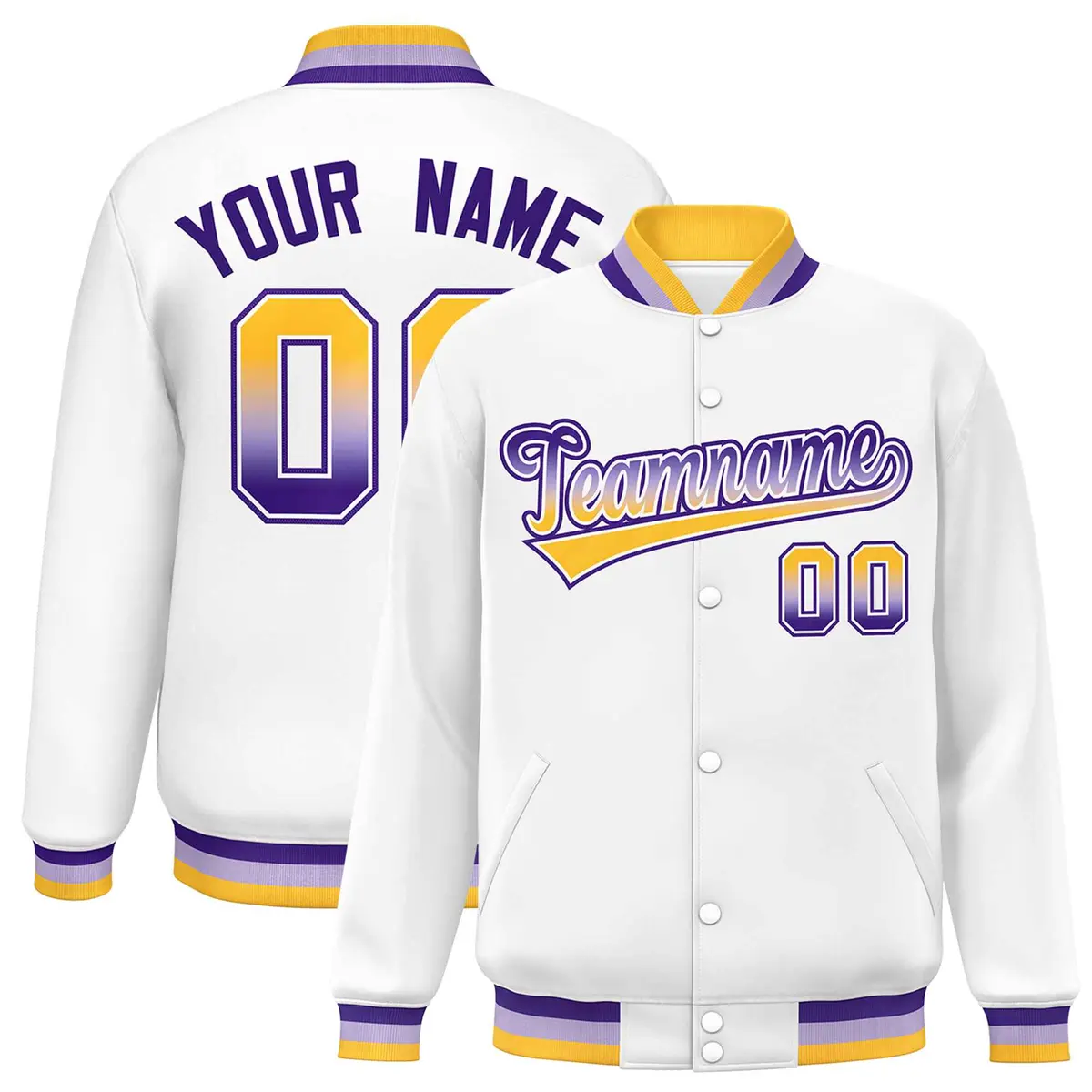 White Varsity Full-Snap Gradient Font Letterman Baseball Jacket
