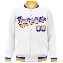 White Varsity Full-Snap Gradient Font Letterman Baseball Jacket 3