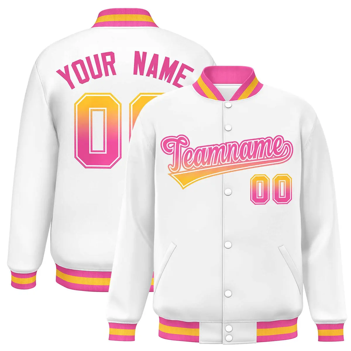 White Varsity Full-Snap Gradient Font Letterman Baseball Jacket