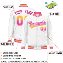 White Varsity Full-Snap Gradient Font Letterman Baseball Jacket 2