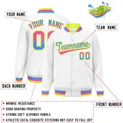 White Varsity Full-Snap Gradient Font Letterman Baseball Jacket 2