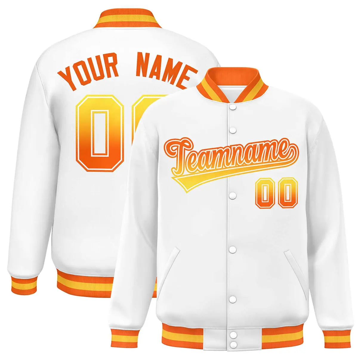 White Varsity Full-Snap Gradient Font Letterman Baseball Jacket