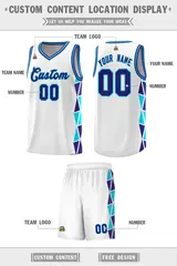 White Violet-Sky Blue Triangle Splicing Basketball Jersey 2