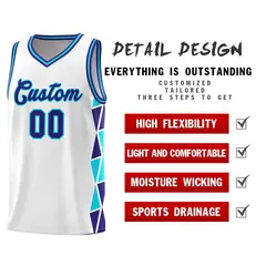 White Violet-Sky Blue Triangle Splicing Basketball Jersey 4