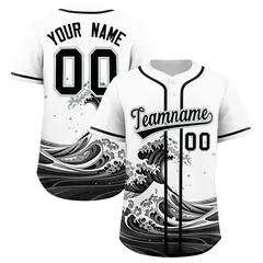 White Wave Graffiti Pattern Baseball Jersey