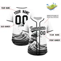 White Wave Graffiti Pattern Baseball Jersey 2