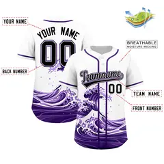 White Wave Graffiti Pattern Baseball Jersey 3