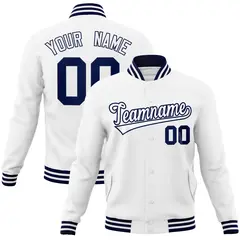 White White-Navy Classic Varsity Full-Snap Letterman Jacket