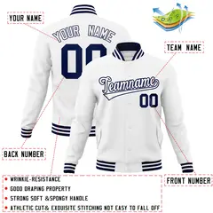 White White-Navy Classic Varsity Full-Snap Letterman Jacket 4