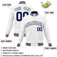 White White-Navy Classic Varsity Full-Snap Letterman Jacket 4
