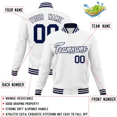 White White-Navy Classic Varsity Full-Snap Letterman Jacket 4