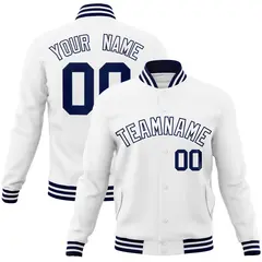 White White-Navy Classic Varsity Full-Snap Letterman Jacket