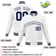 White White-Navy Classic Varsity Full-Snap Letterman Jacket 4