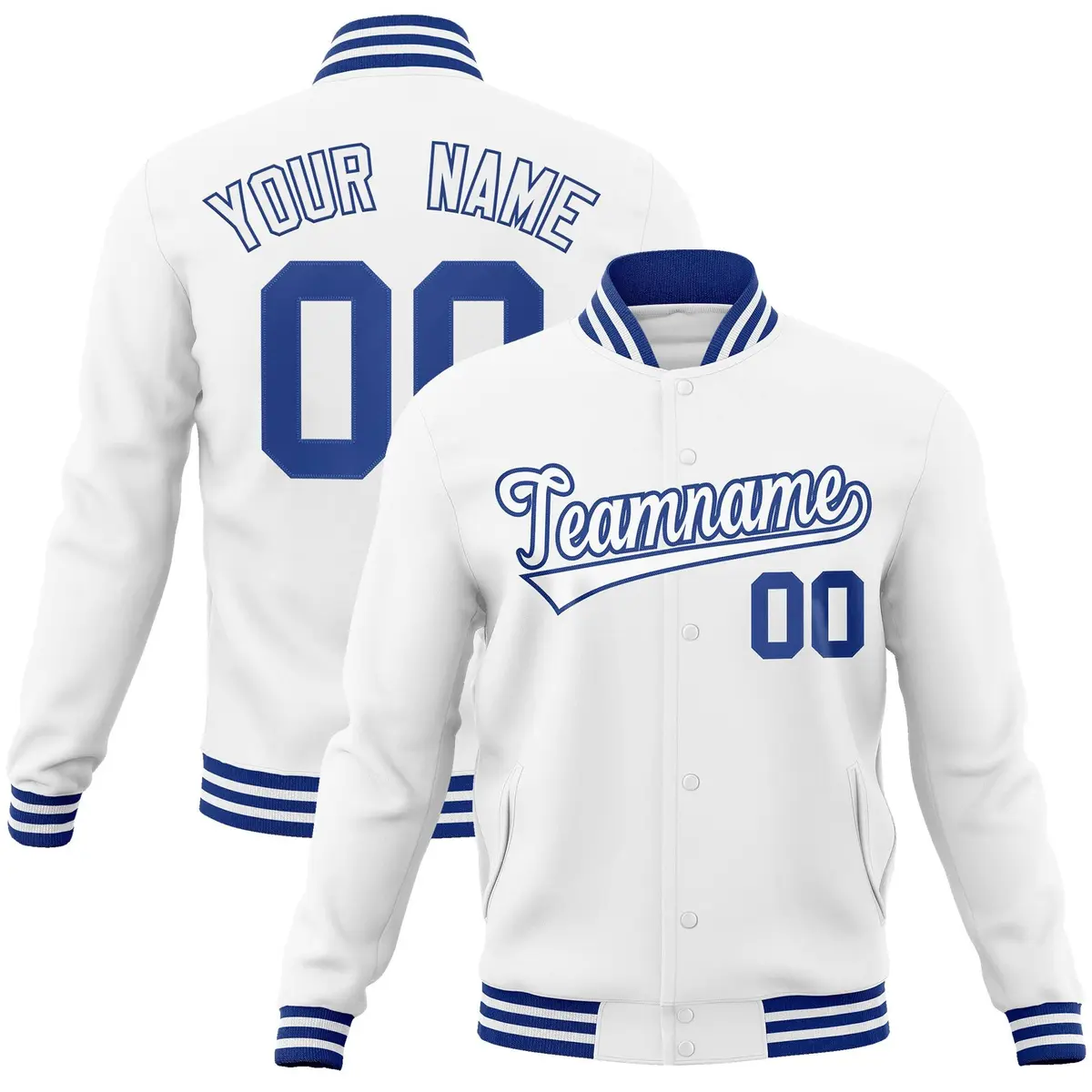 White White-Royal Full-Snap Varsity Letterman Jacket