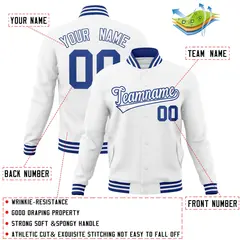 White White-Royal Full-Snap Varsity Letterman Jacket 4