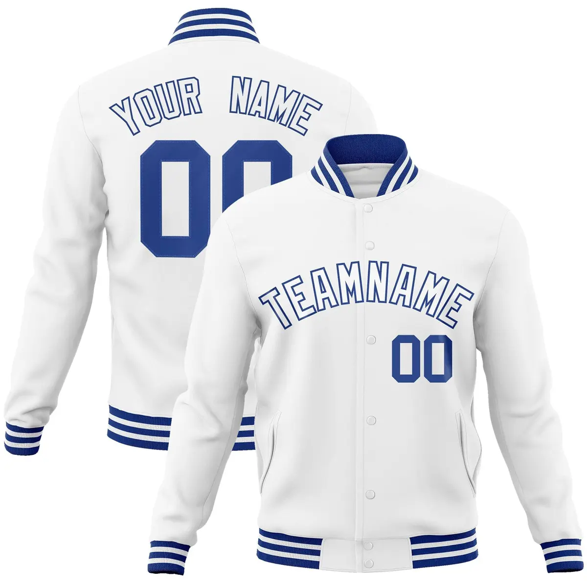 White White-Royal Full-Snap Varsity Letterman Jacket