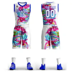 White White-Royal Graffiti Pattern Mesh Basketball Jersey