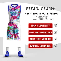 White White-Royal Graffiti Pattern Mesh Basketball Jersey 2