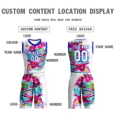 White White-Royal Graffiti Pattern Mesh Basketball Jersey 3