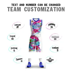 White White-Royal Graffiti Pattern Mesh Basketball Jersey 4