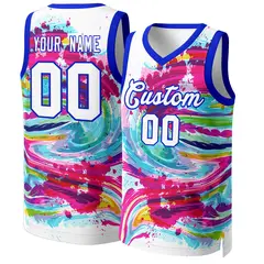 White White-Royal Graffiti Pattern Mesh Basketball Jersey