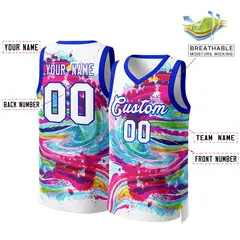 White White-Royal Graffiti Pattern Mesh Basketball Jersey 2