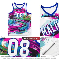 White White-Royal Graffiti Pattern Mesh Basketball Jersey 3