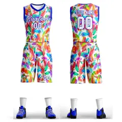 White White-Royal Graffiti Pattern Mesh Basketball Jersey 1