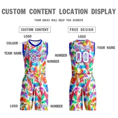 White White-Royal Graffiti Pattern Mesh Basketball Jersey 3