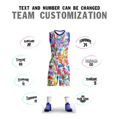 White White-Royal Graffiti Pattern Mesh Basketball Jersey 4