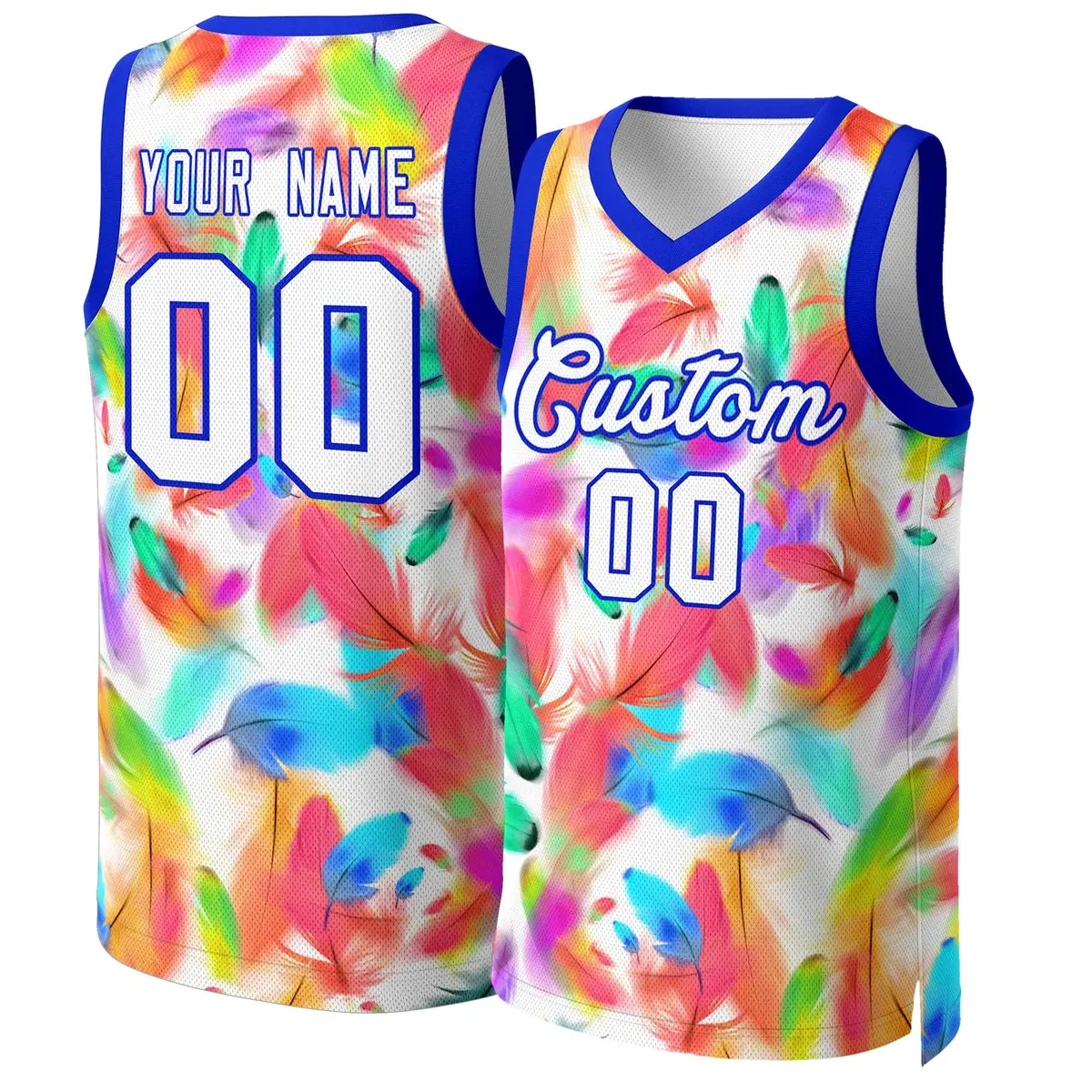 White White-Royal Graffiti Pattern Mesh Basketball Jersey