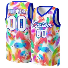 White White-Royal Graffiti Pattern Mesh Basketball Jersey 1