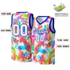 White White-Royal Graffiti Pattern Mesh Basketball Jersey 2