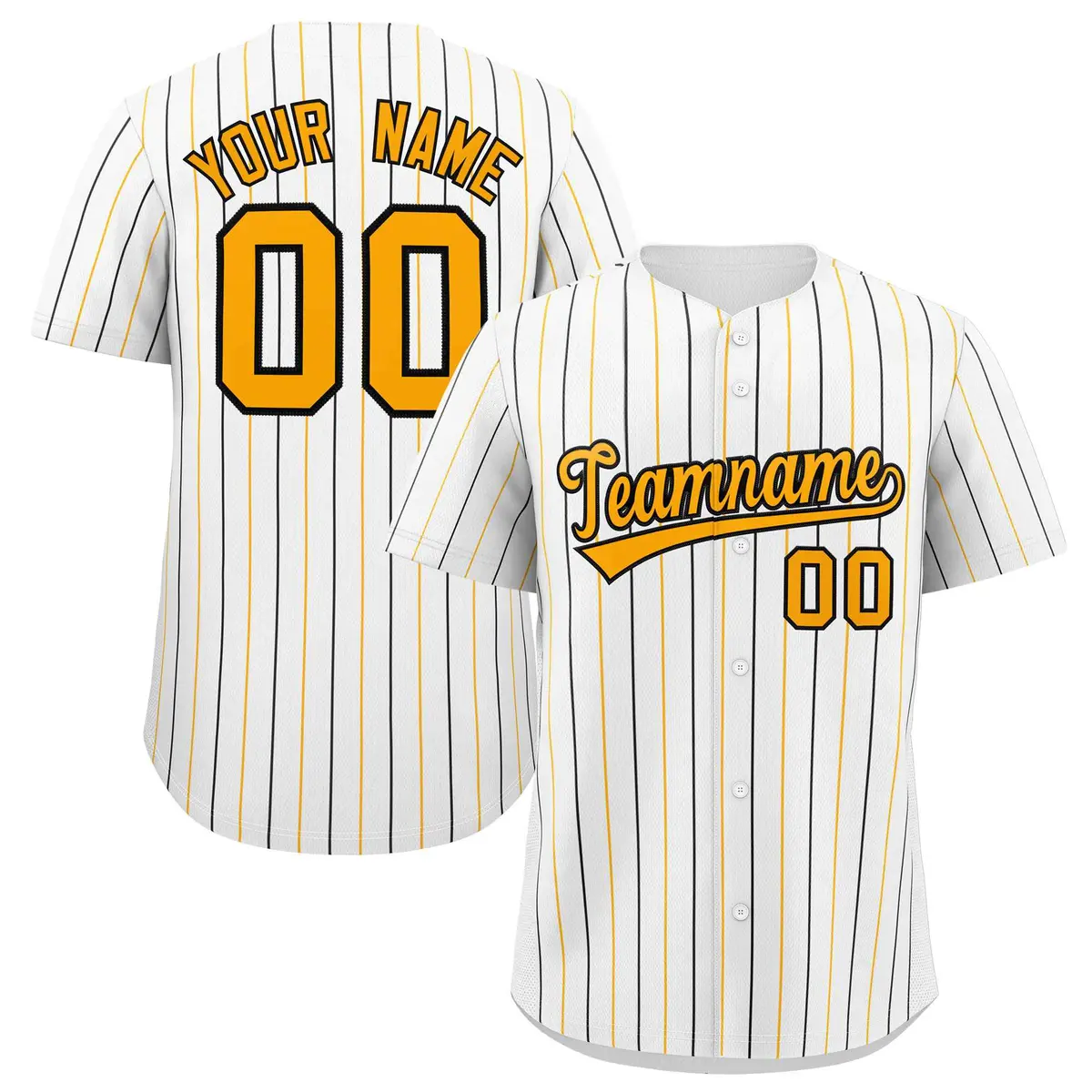 White Yellow and Black Bi-Color Stripes Baseball Jersey