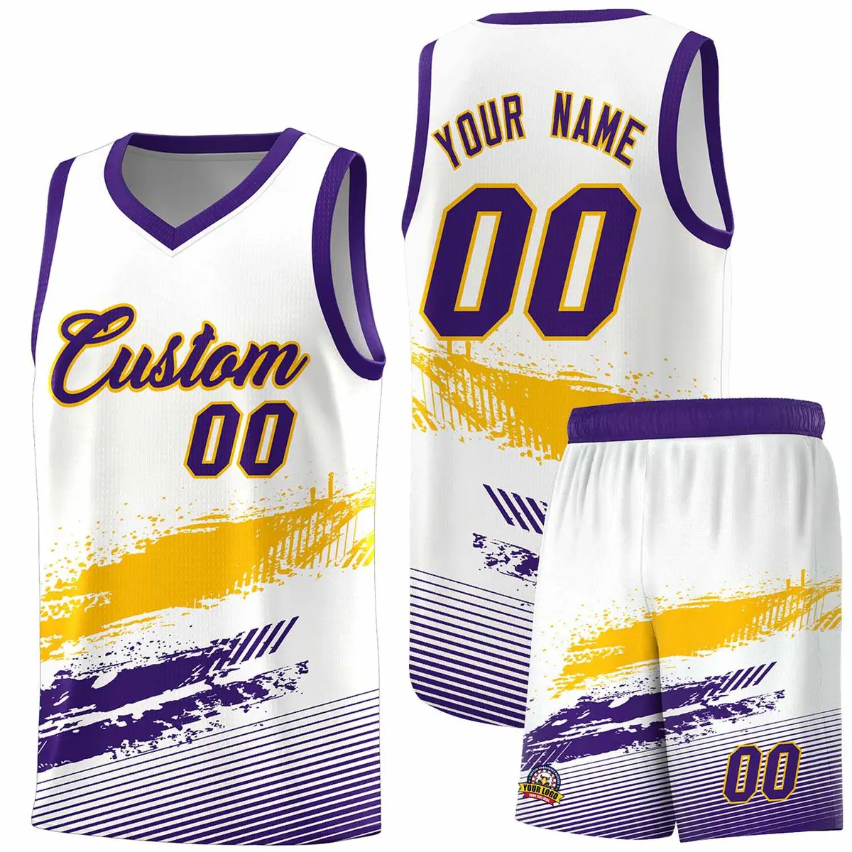 White Yellow and Purple Graffiti Pattern Basketball Jersey